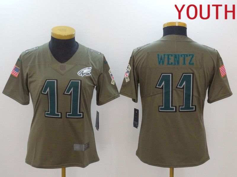 Youth Philadelphia Eagles 11 Wentz green Nike Olive Salute To Service Limited NFL Jersey